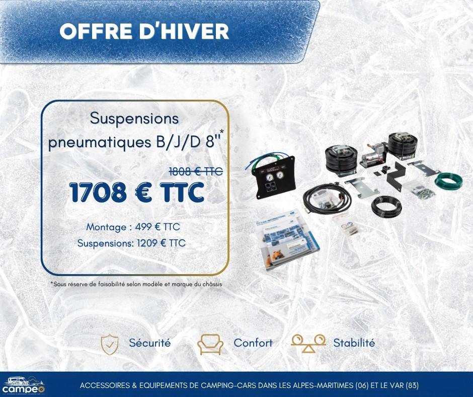 Offre d'hiver : kit de suspensions pneumatiques VB-SemiAir 8″ avec compresseur, coussins d'air et tableau de contrôle, à 1 708 € TTC pose comprise au lieu de 1 808 € TTC